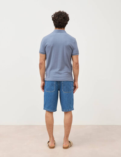 Polo manches coude bleu gris homme