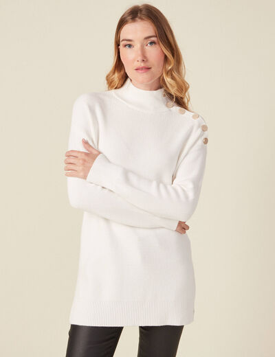 Pull long manches longues ecru femme
