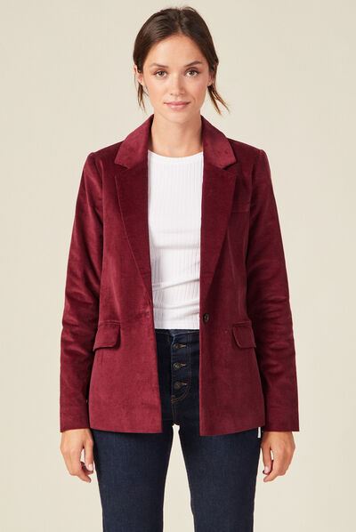 Veste blazer ajustée velours prune femme