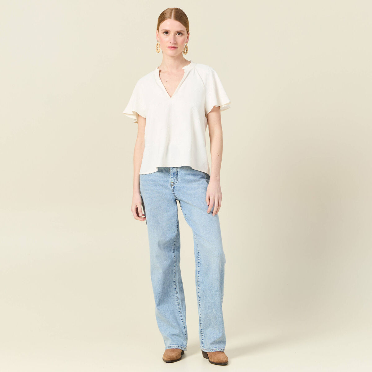 Blouse manches courtes blanc femme