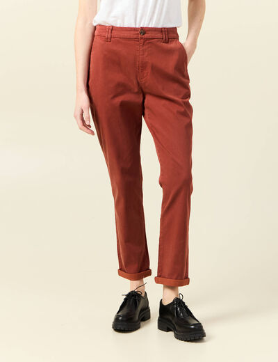 Pantalon chino cigarette rouge foncé femme