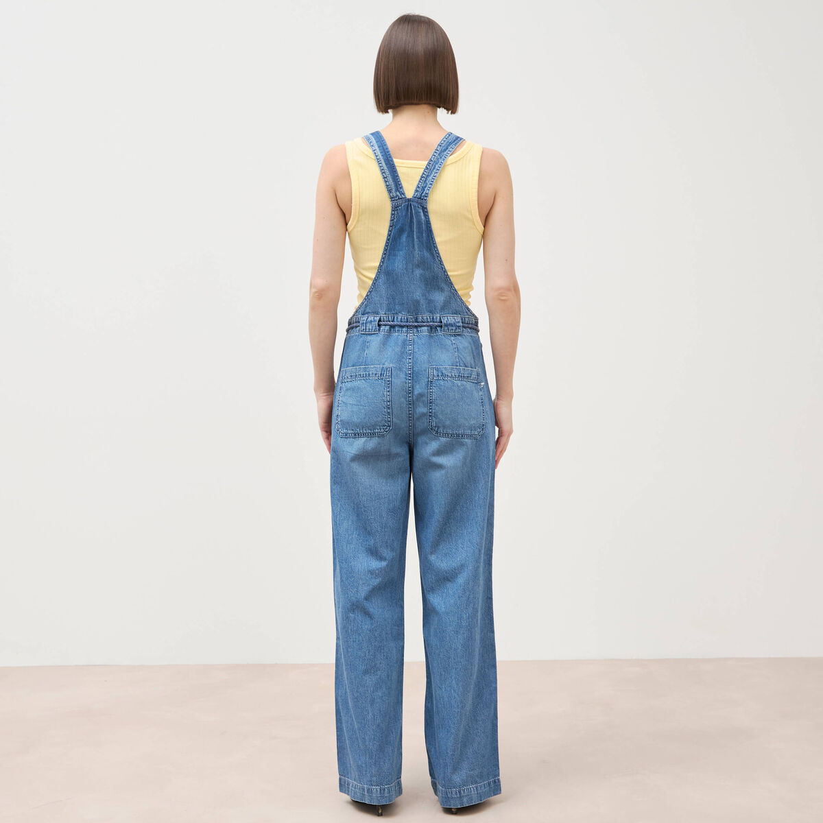 Salopette loose en jeans denim bleach femme