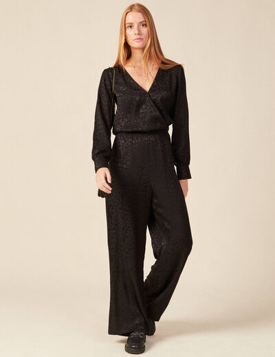 Combinaison pantalon satin noir femme
