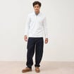 Polo droit manches longues blanc homme