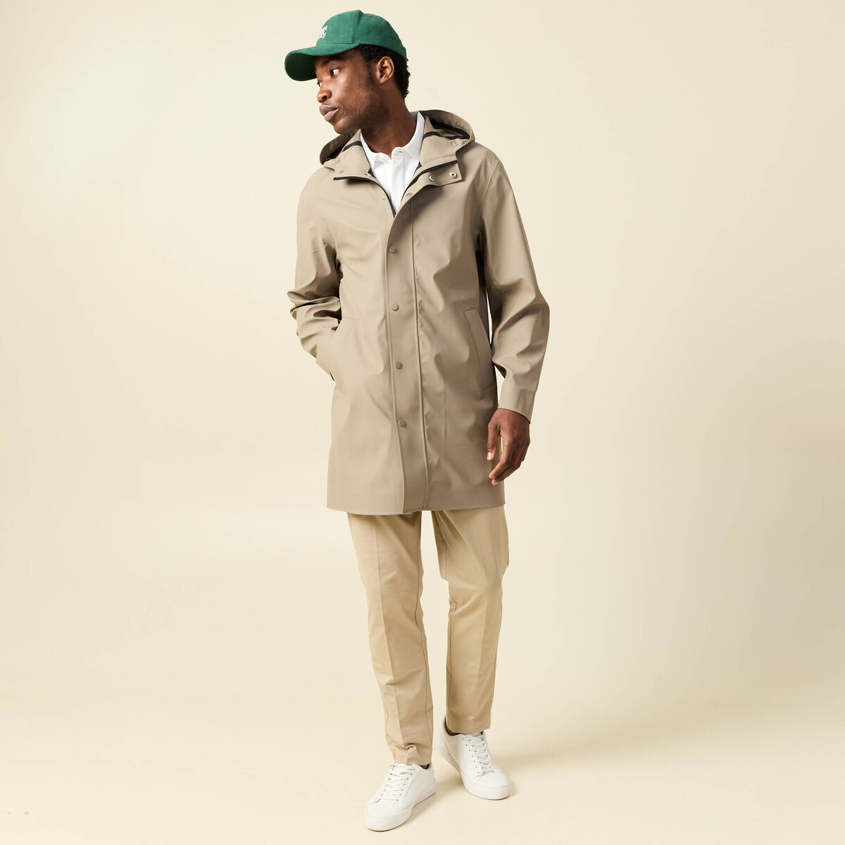 Parka longue droite &agrave; capuche taupe homme