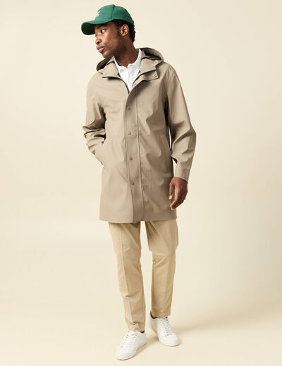 Parka longue droite &agrave; capuche taupe homme