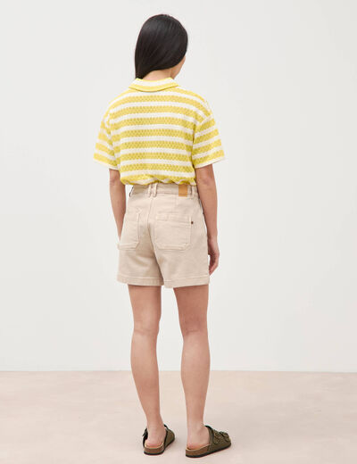 Short en jean taille haute beige femme