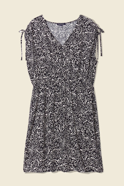 Robe droite fluide col en V noir femme