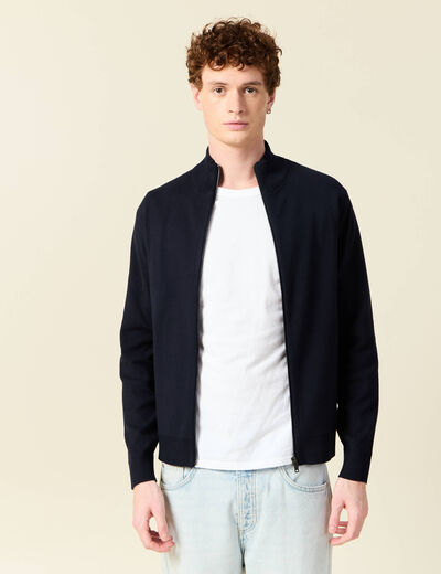 Gilet manches longues zippé bleu marine homme