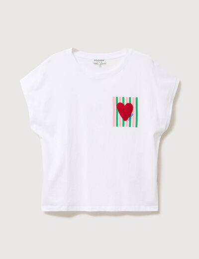 T-shirt droit col rond manches courtes blanc femme