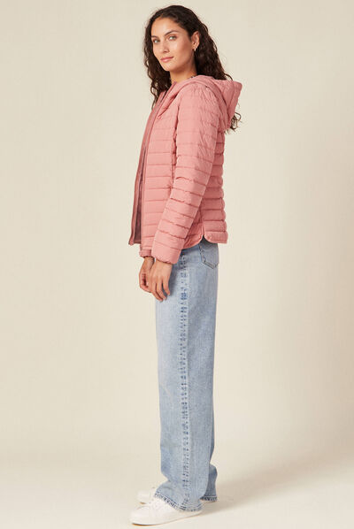 Doudoune droite à capuche rose femme