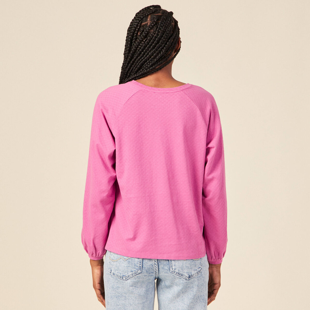 T-shirt manches longues rose framboise femme