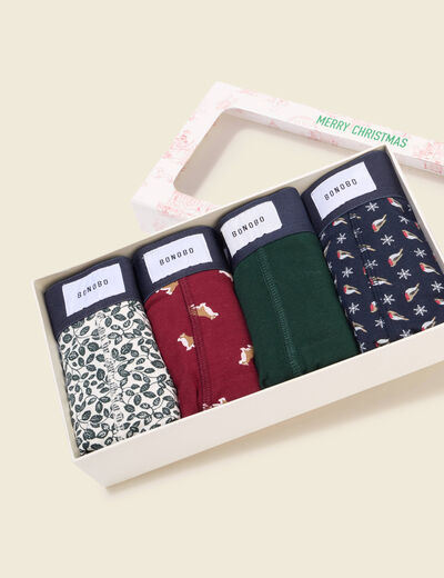 Lot de 4 boxers no&euml;l bordeaux homme