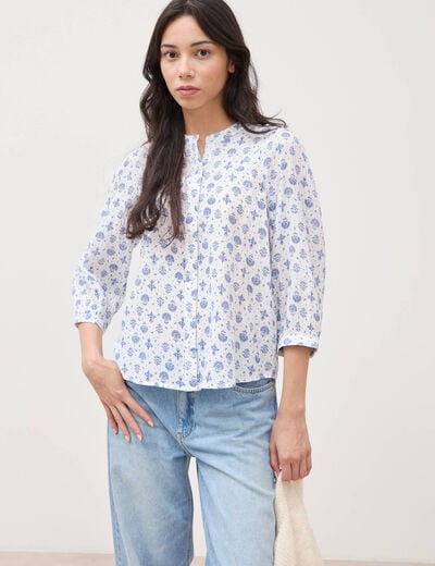 Chemise &agrave; manches longues bleu femme