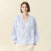 Chemise en coton col V manches longues bleu gris femme