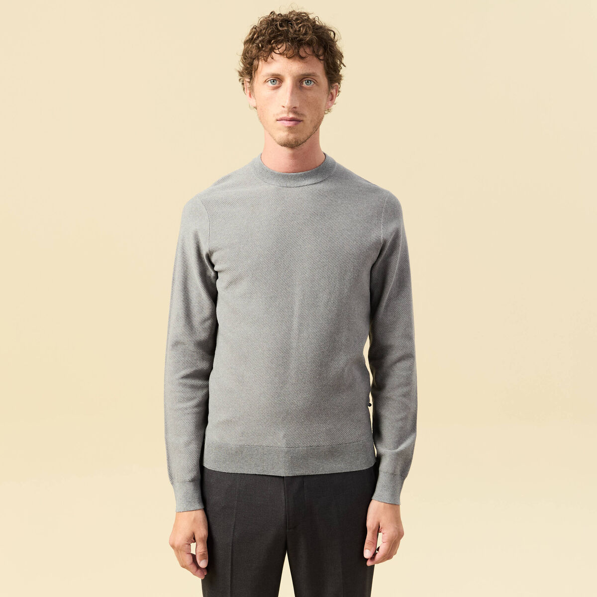 Pull col rond manches longues gris homme