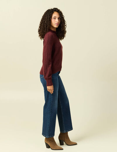 Pull col montant manches longues bordeaux femme