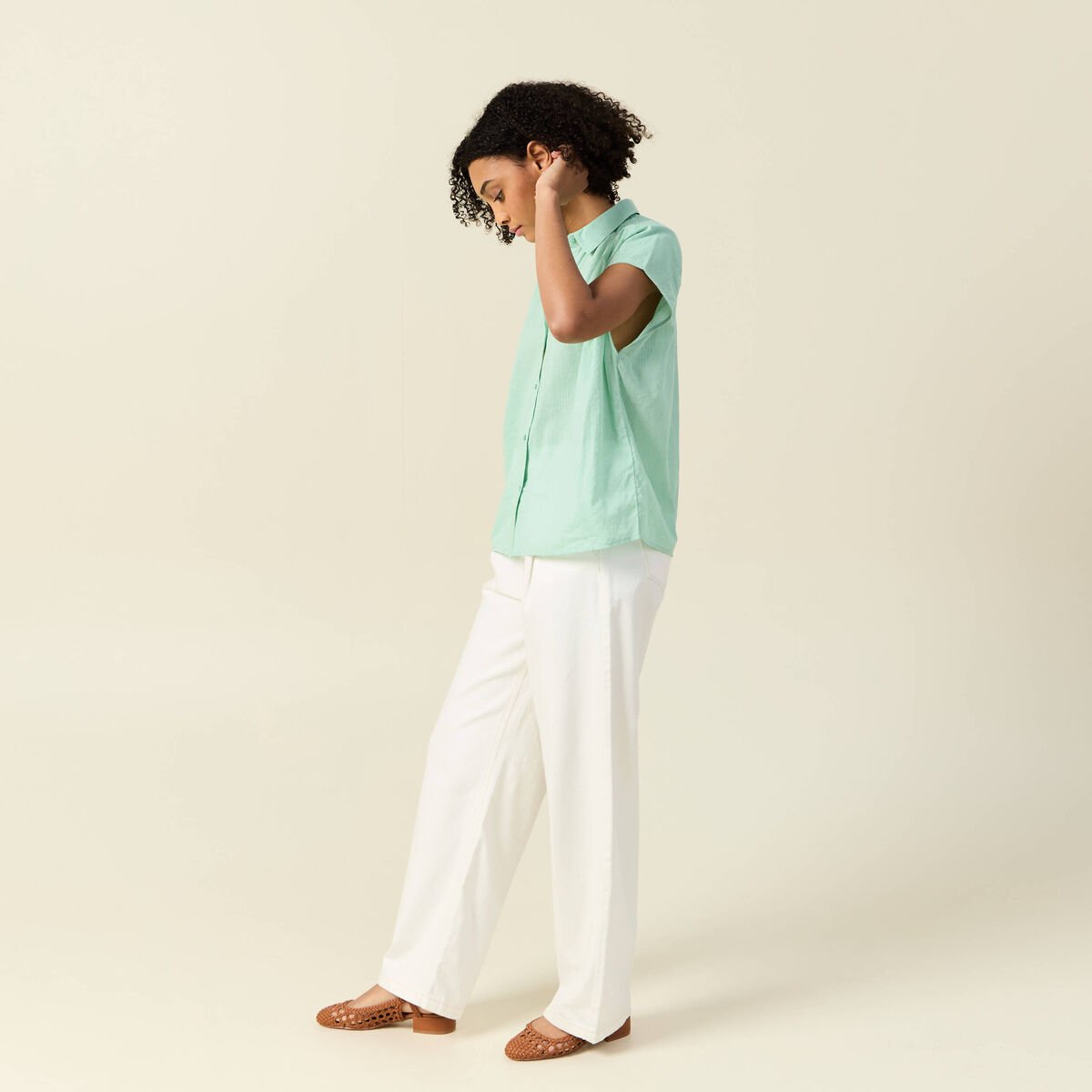Blouse manches courtes vert clair femme