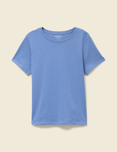 T-shirt cintr&eacute; col rond manches courtes bleu lavande femme