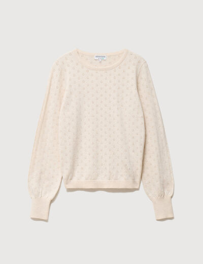 Pull droit col rond manches longues creme femme