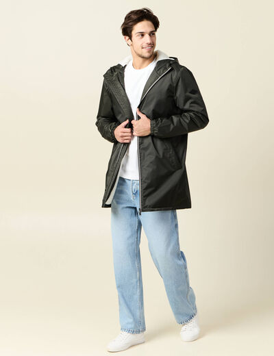 Coupe-vent doublé à capuche vert kaki homme