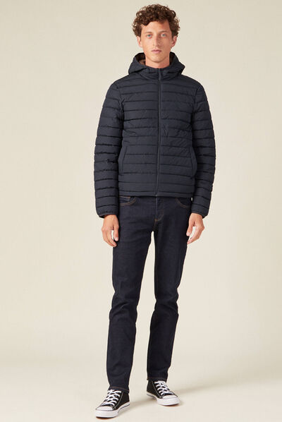 Doudoune droite à capuche bleu marine homme