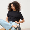 Pull col rond manches courtes noir femme