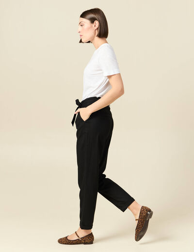 Pantalon paperbag noir femme