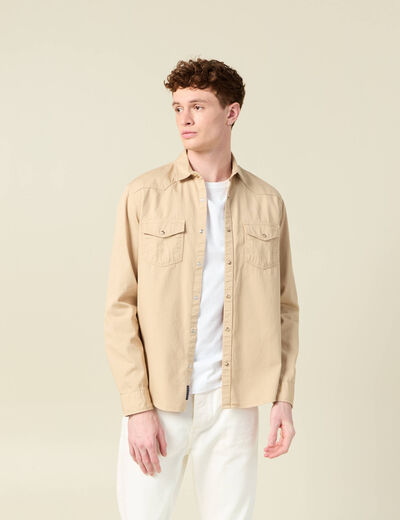 Chemise manches longues beige homme