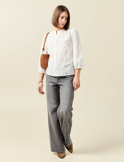 Chemise manches 3/4 brodée ecru femme