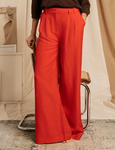 Pantalon large taille standard rouge femme