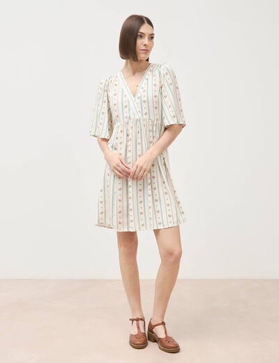 Robe fluide col v manches courtes bleu gris femme