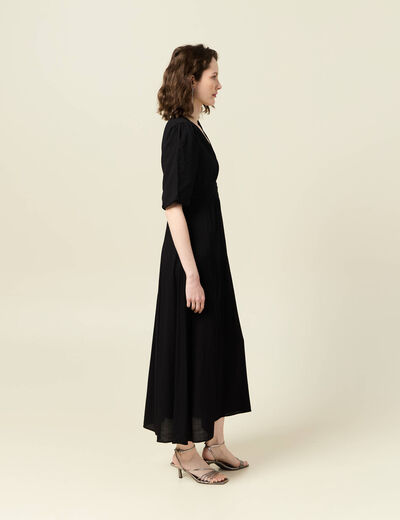Robe longue évasée noir femme