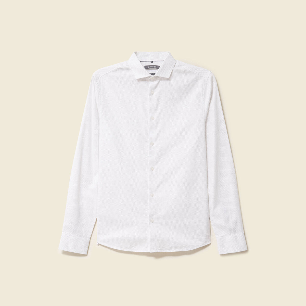 Chemise cintr&eacute;e en coton manches longues blanc homme