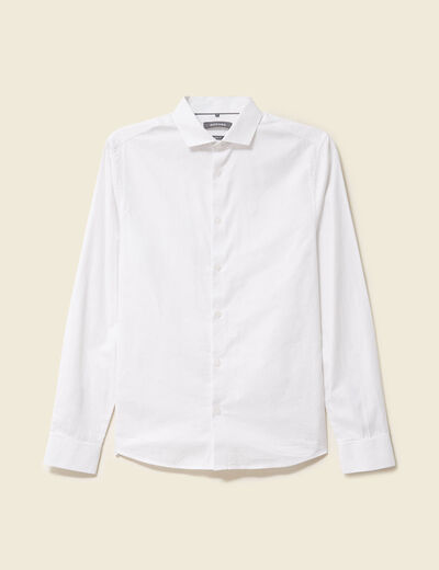 Chemise cintr&eacute;e en coton manches longues blanc homme