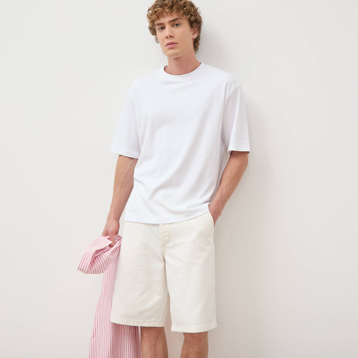 Bermuda en jean coton denim blanc homme