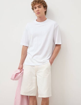 Bermuda en jean coton denim blanc homme