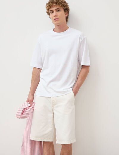 Bermuda en jean coton denim blanc homme