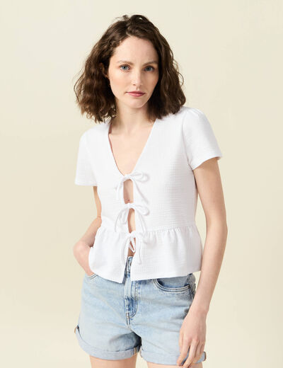 Blouse manches courtes blanc femme