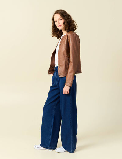 Blouson simili cuir marron femme