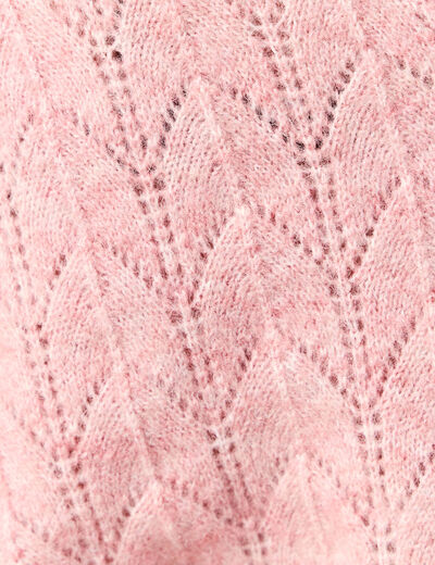 Gilet ajour&eacute; col V manches longues rose pastel femme