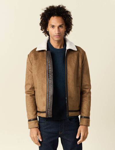 Blouson su&eacute;dine col aviateur marron homme