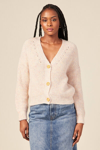 Gilet manches longues col en V orange foncé femme