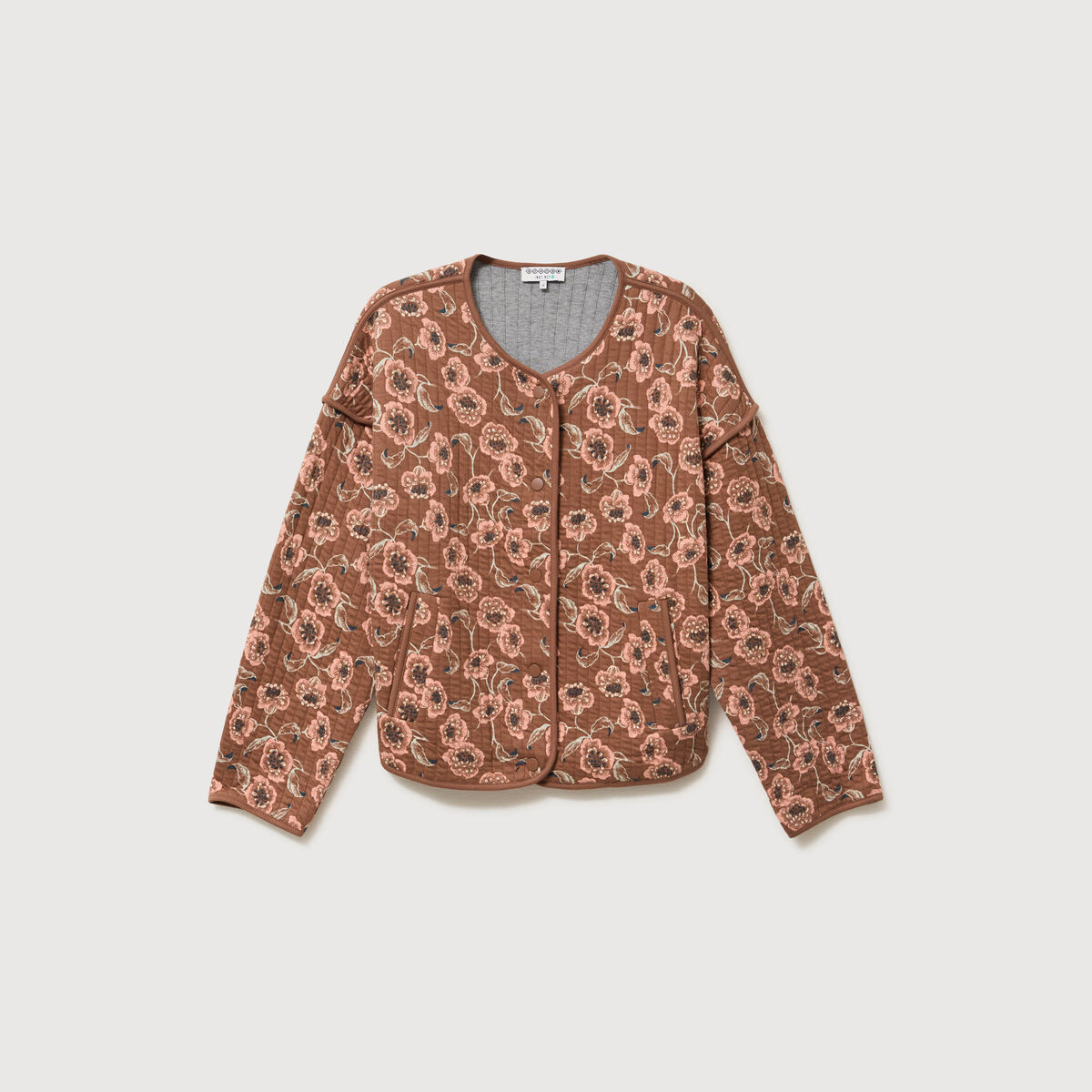 Veste droite manches longues col rond camel femme