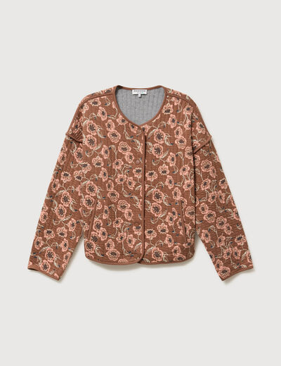 Veste droite manches longues col rond camel femme