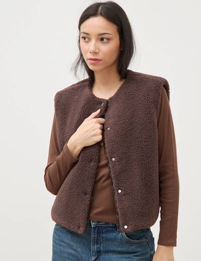 Gilet sans manches r&eacute;versible marron chocolat femme