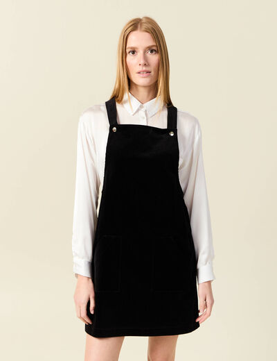 Robe chasuble trap&egrave;ze velours noir femme