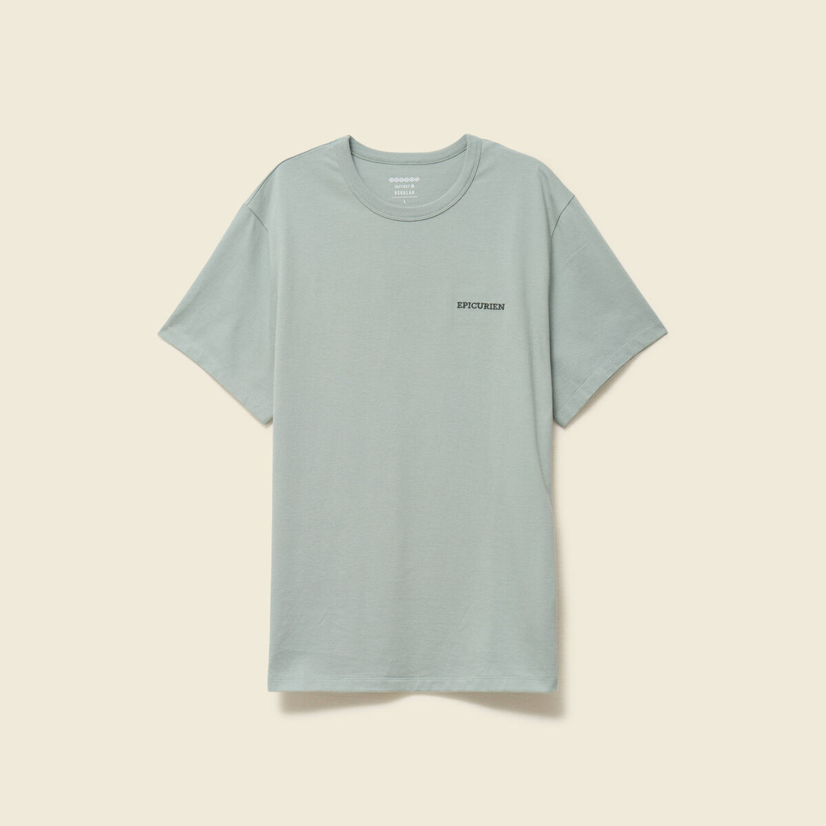 T-shirt col rond manches courtes brod&eacute; vert pastel homme