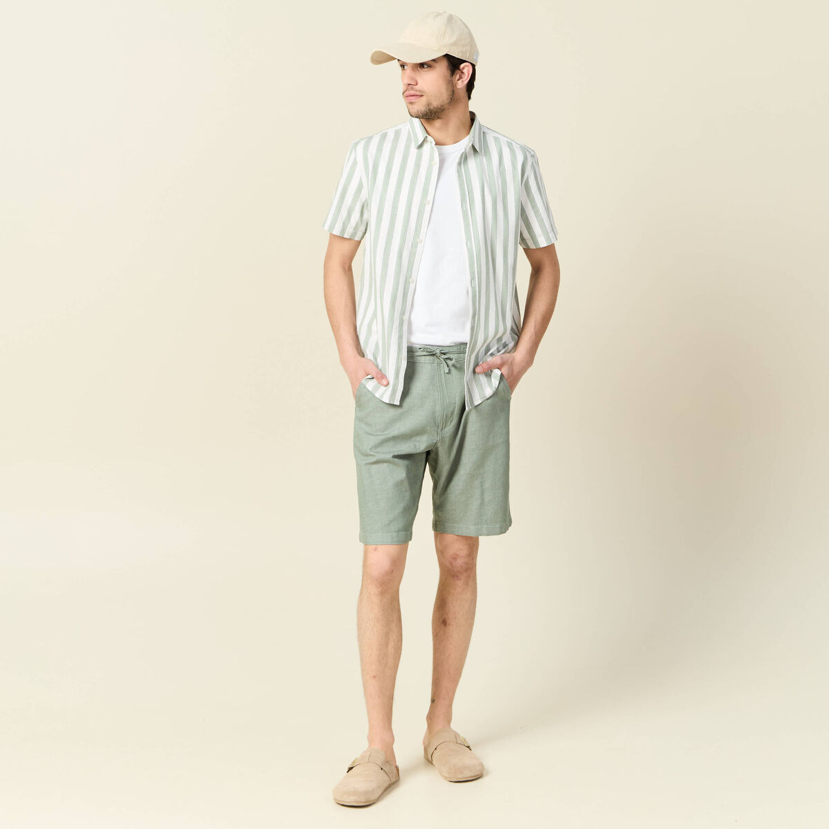 Chemise manches courtes vert olive homme
