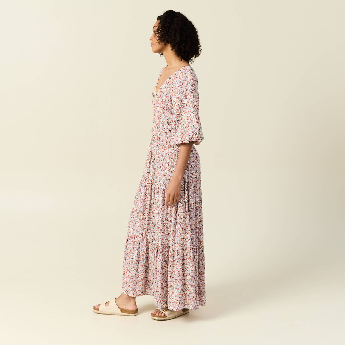 Robe longue évasée ivoire femme